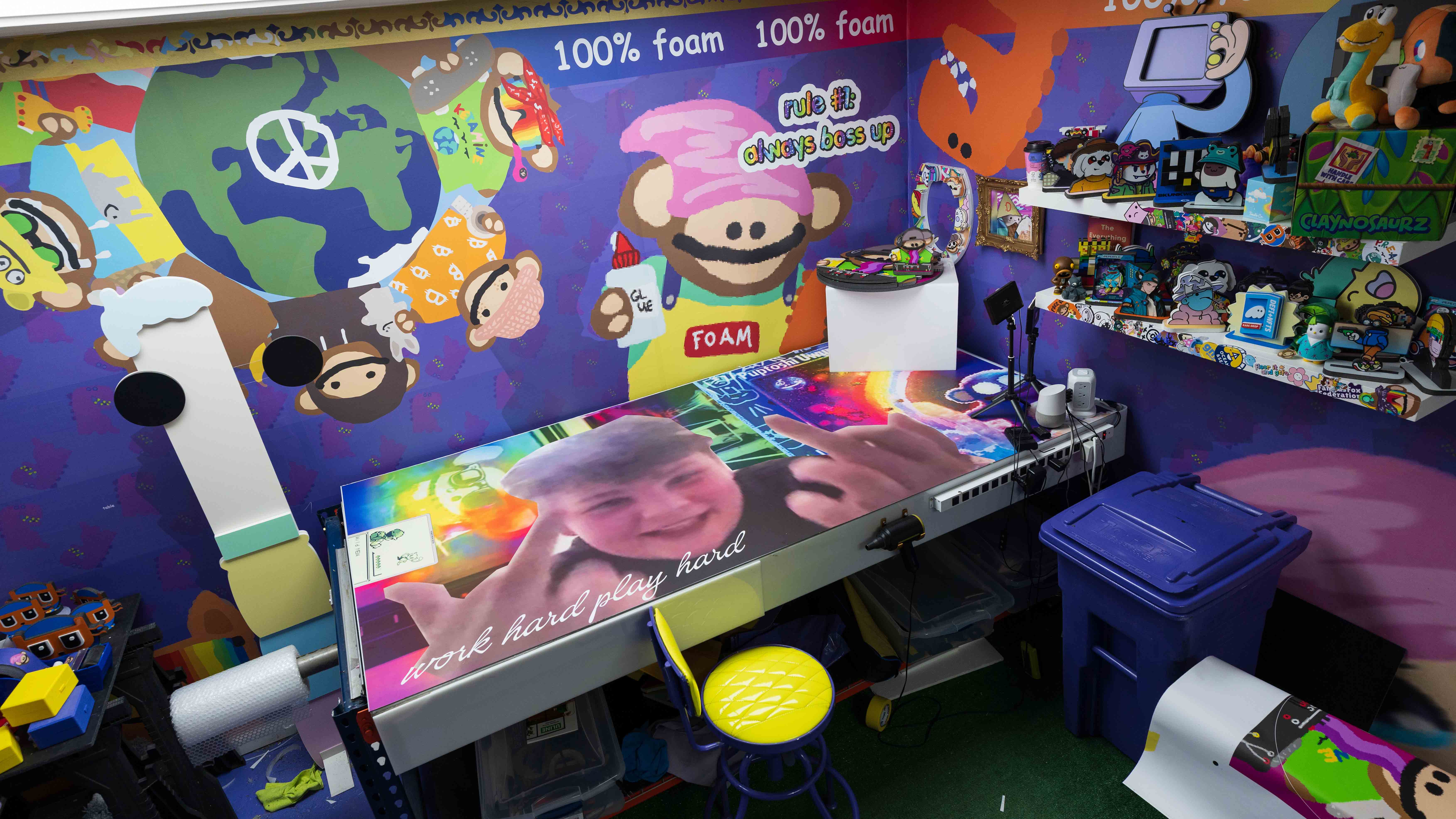 foami studio pictured with foamiis on shelf and custom foami table