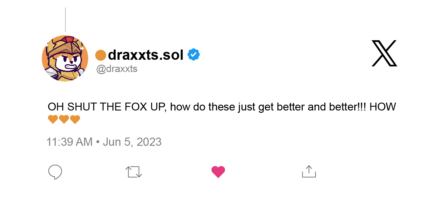 Twitter review from Famous Fox Federation Founder Draxxts saying Foami keeps making every foamii better and better