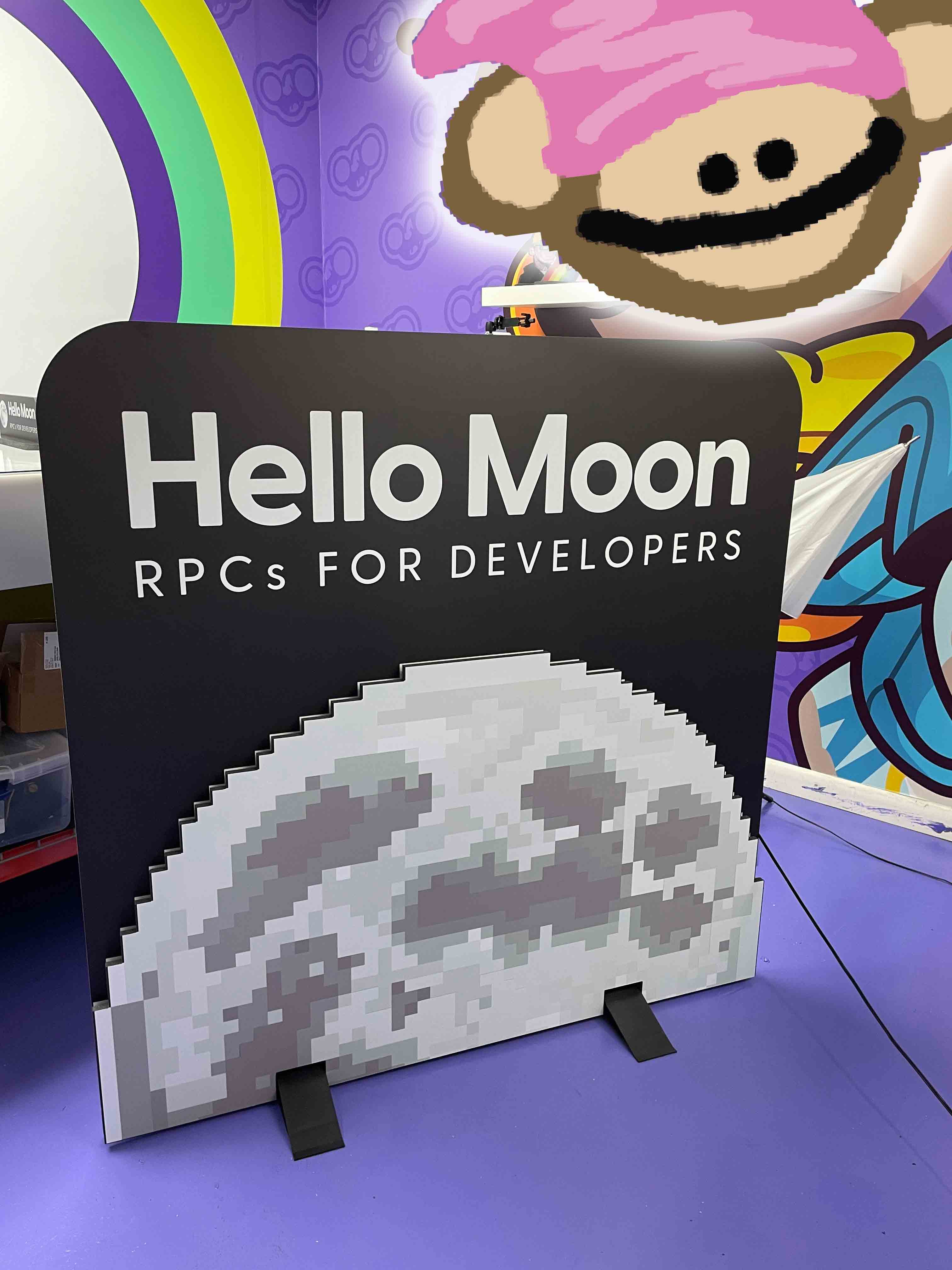 life size foami foam physical display of Hello Moon logo