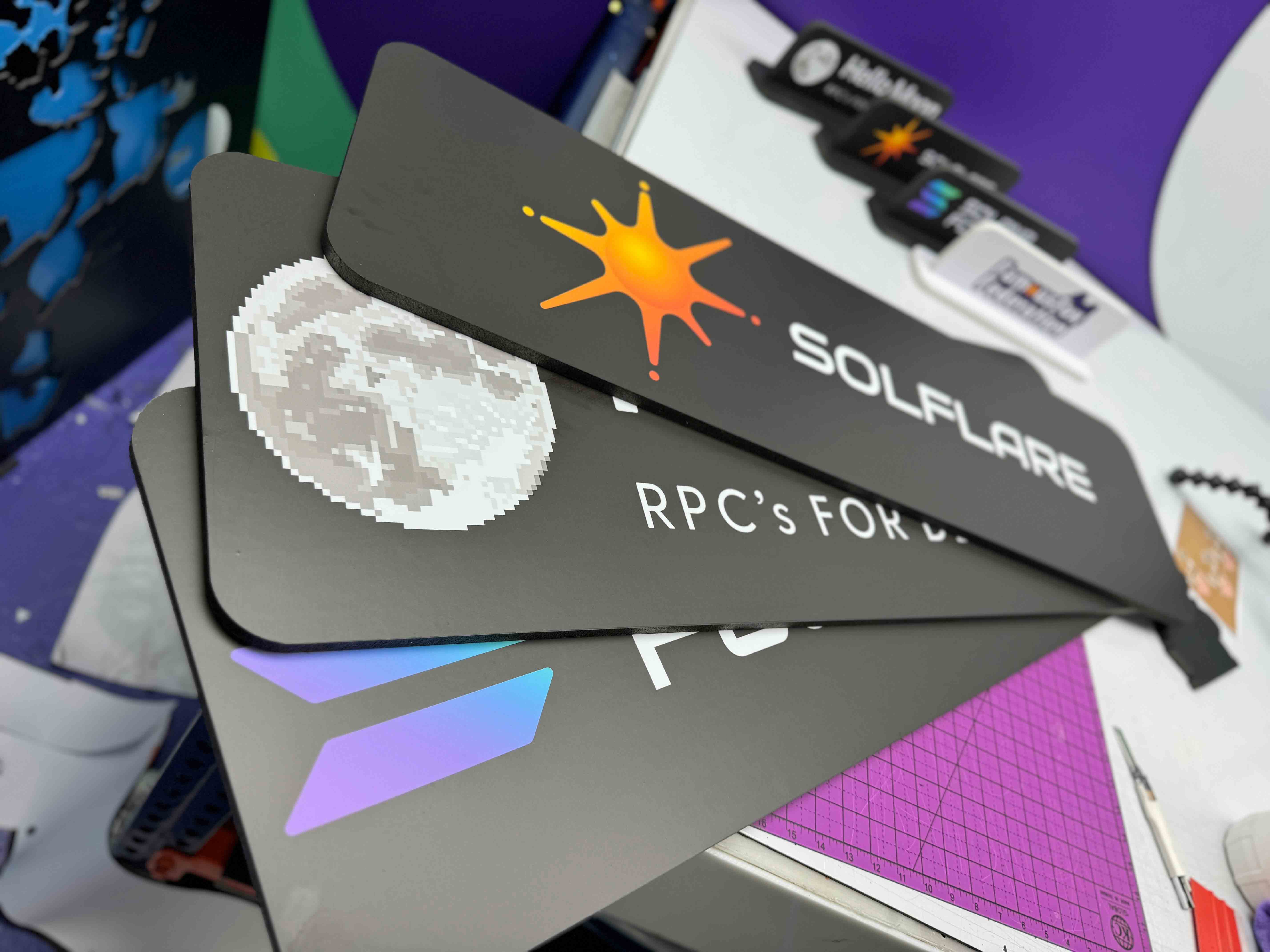 Foami created foam physicals for Hello Moon: RPCs For Developers, Solflare, Solanda Foundation