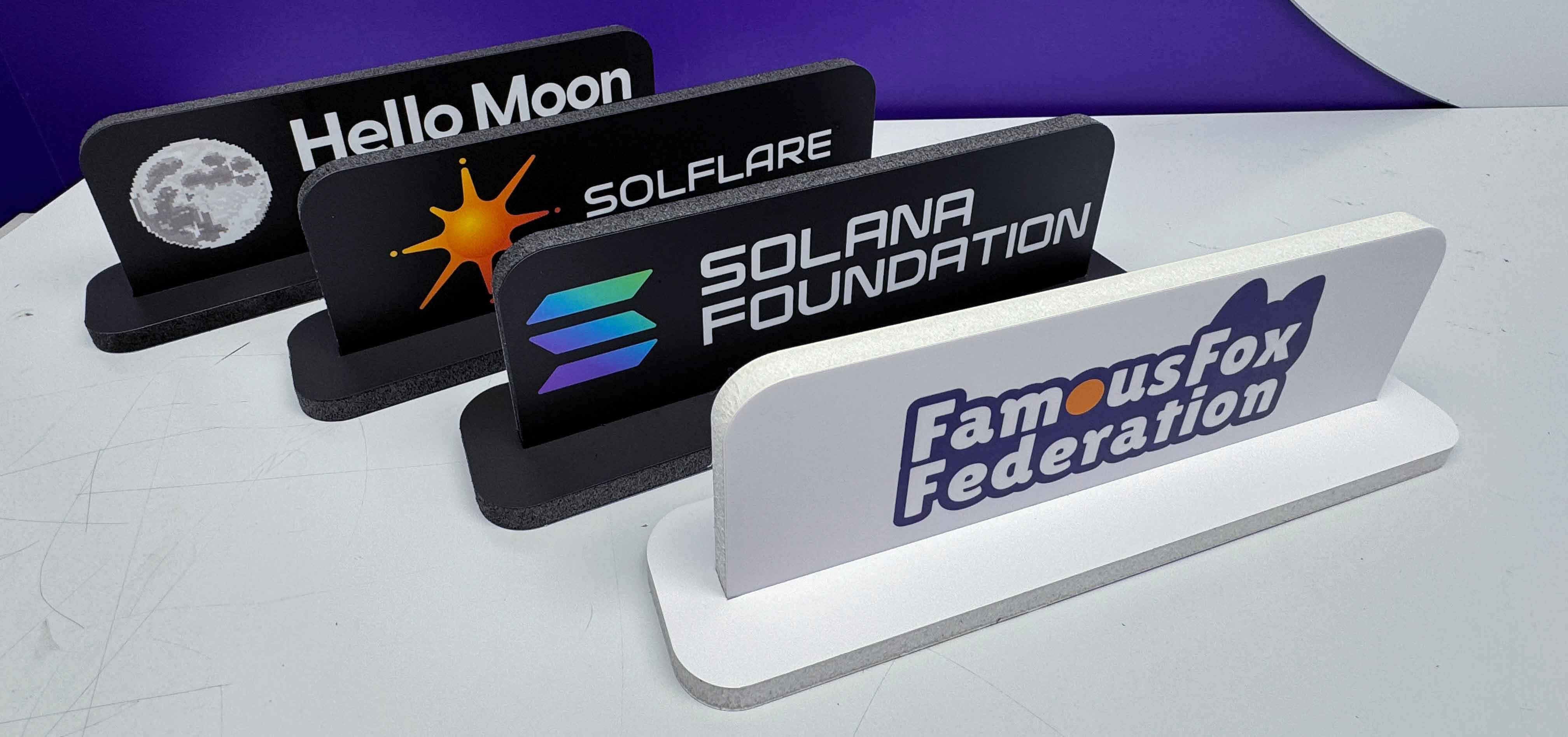 Foami created foam physicals for Hello Moon: RPCs For Developers, Solflare, Solanda Foundation, and the Famous Fox Federation Solana NFT project