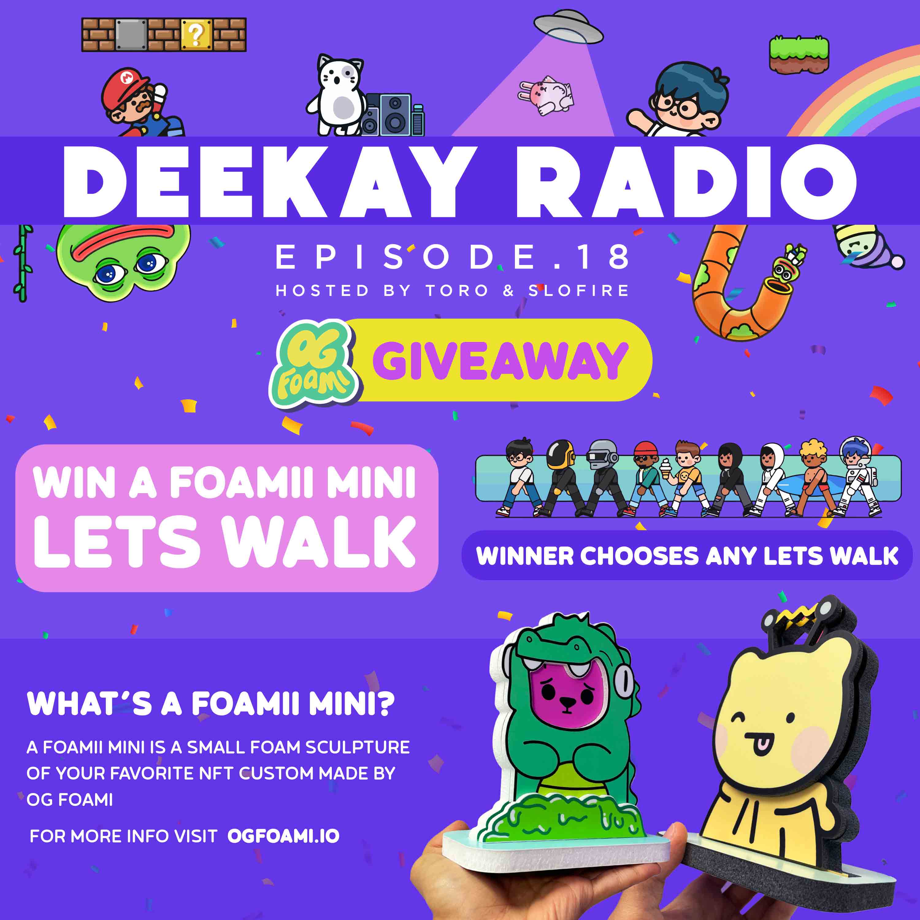 foami twitter giveaway 5 of custom Deekay Let's walk NFT project by Deekay Kwon - custom foam physicals for web3