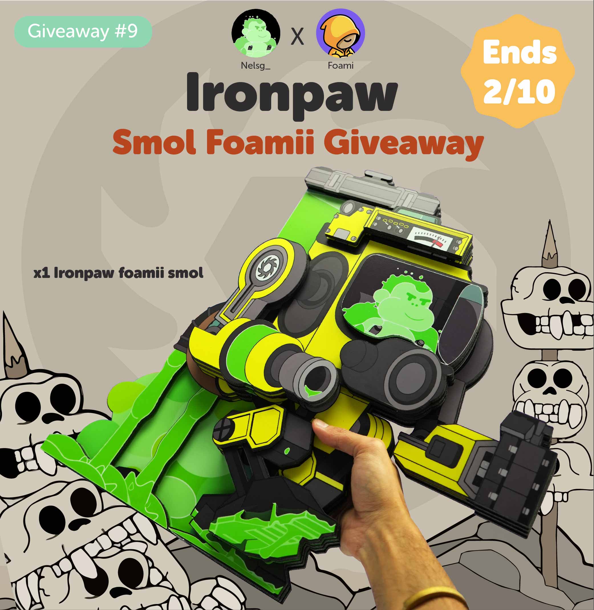 foami twitter givewaway 10 custom Ironpaw Gang foamii - nft foam physicals for web3